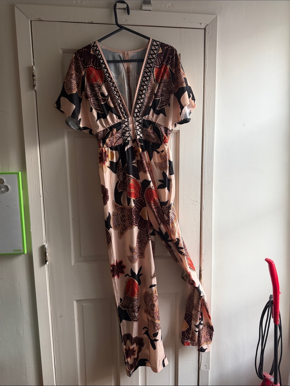 SHEIN Peach Floral V-Neck Wide-Leg Jumpsuit
